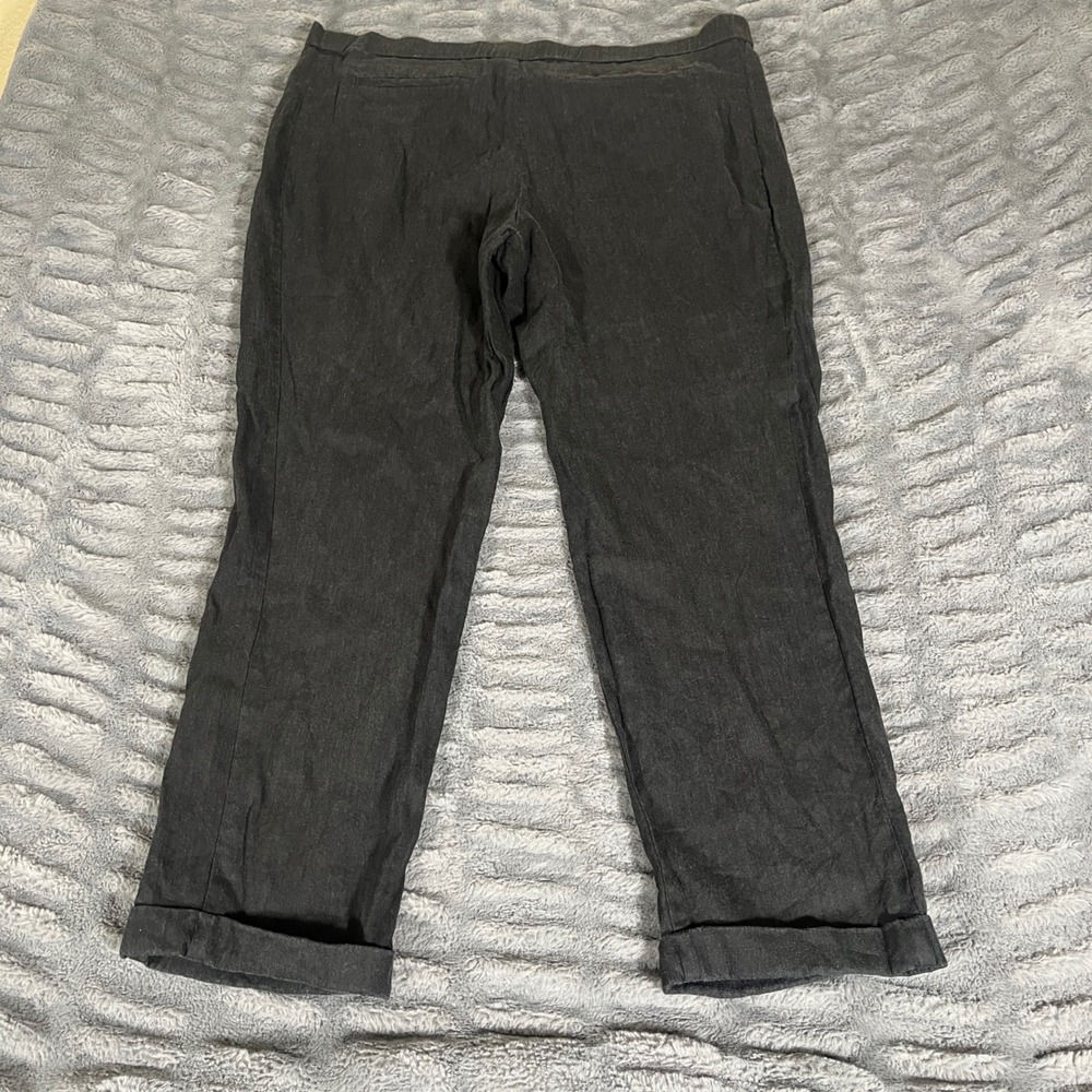 J. Jill Black Linen Stretch Pull On Tapered Cuffed Pants Large AP956 - Picture 2 of 7